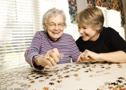 an elderly woman and her companion